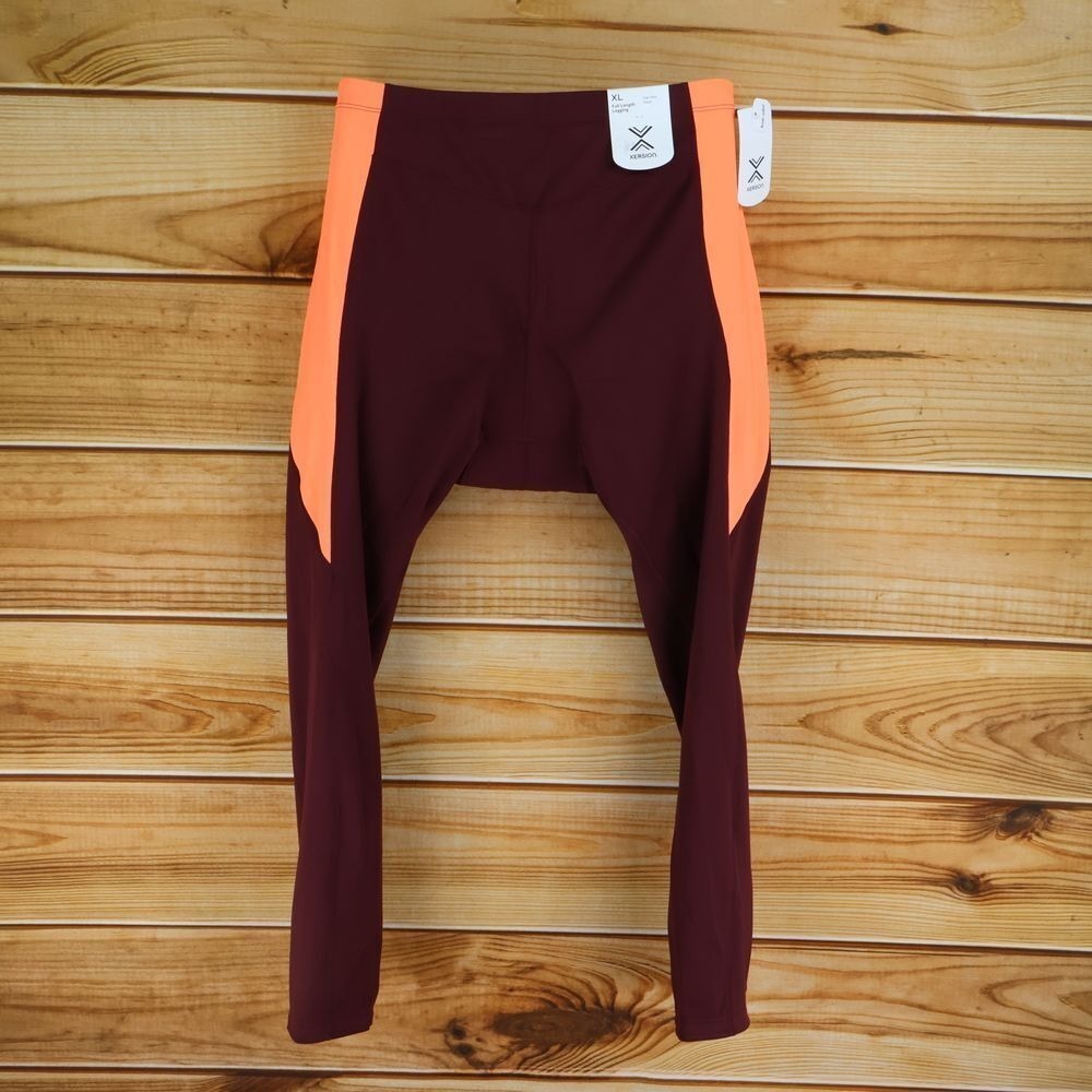 Xersion Bike Leggings Womens XL Maroon Orange Full Coverage Seat Pad Cycling NWT